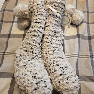 Altar'd State Cream Knit Socks with Pom Poms